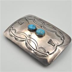 Vintage Sterling Silver Rectangular Concho Stamped Turquoise 1.5